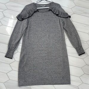 Dalia Gray Long Sleeve Dress with Ruffle Accents